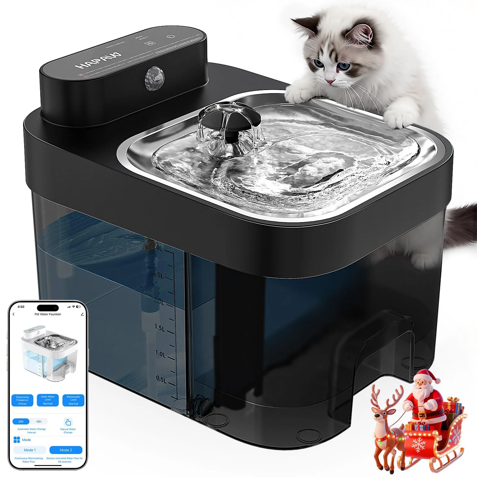 Comfortable HAPAW 2025 Cat Water Fountain with Separation System — 3L Clean Water 46oz Wastewater 5000mAh Battery App Monitoring 2.4G Wi‑Fi Luxury