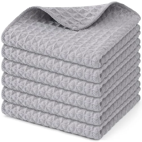 Sophisticated Microfiber Waffle Weave Kitchen Dish Cloths 6 Count Reusable
