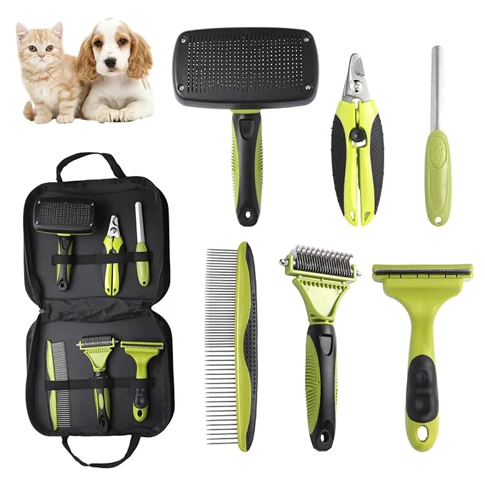 Practical 6 PCS Dog and Cat Grooming Kit Versatile Tools Including Shedding Brush Nail Clipper with Nail File Slicker Brush Dematting Comb Pure