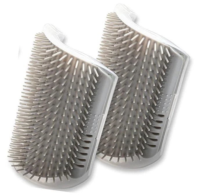 Trendy Cat Self Groomer – Wall Corner Grooming Brushes for Cats and Small Pets – Soft Silicone Massage Brush for Shedding Control and Face Rubbing Grey User-Friendly