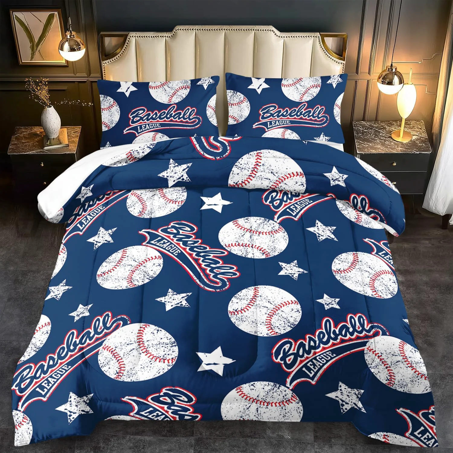 High-Quality Baseball Comforter Set Full Sports Bedding Sets for Boys Blue Sports Comforter Full Bedroom Decor Baseball Bedding Teen for All Seasons Blue Quilt Kids Bedroom Decor Enhanced