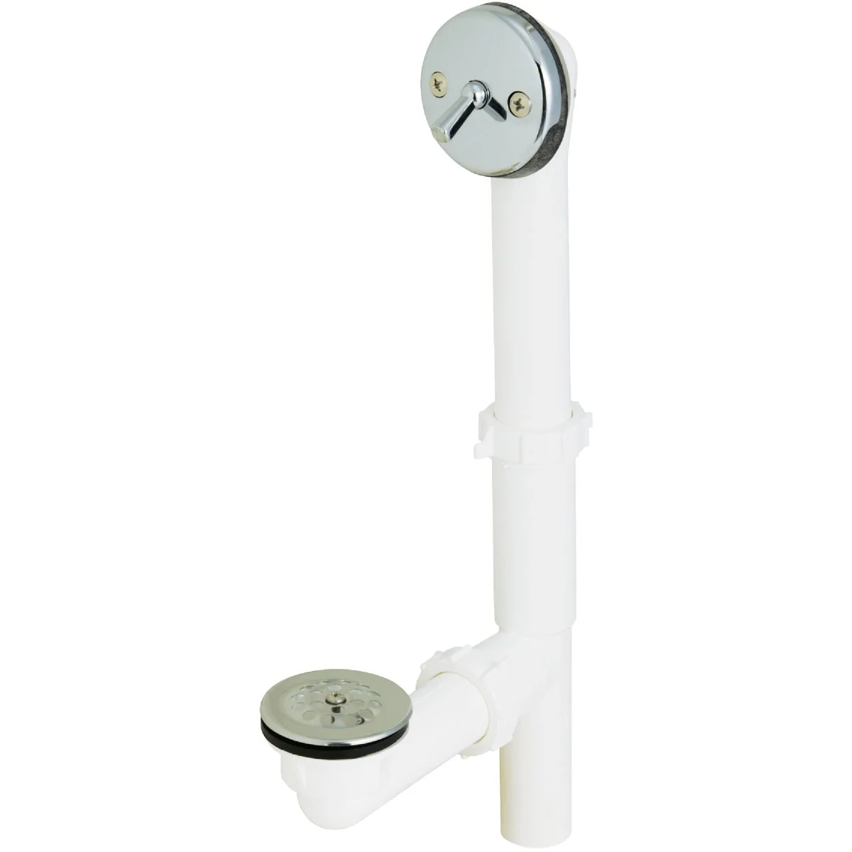 Refined Do it White Plastic Trip Lever Bath Drain with Polished Chrome Trim and Strainer Dome Grid Long-Lasting
