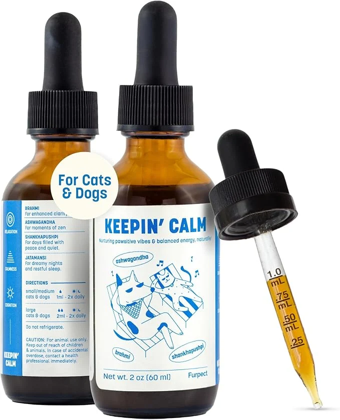 Elegant Keepin’ Calm Ashwagandha Drops for Dogs Cats – Calming Aid for Fireworks Storms Travel Separation – Herbal Stress Relief Non-Drowsy 60mlAbout This Optimized