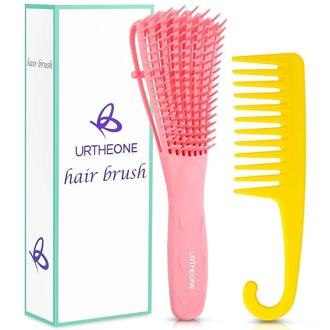 Relaxed URTHEONE Detangling Hair Brush Hair Detangler Brush and Wide Tooth Comb Set for Black Natural Curly Wet Dry Thick Straight Long Hair Afro American Type 3a-4c Fashionable