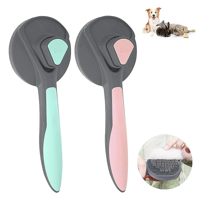 Innovative Pet Grooming Brush Self Cleaning Slicker Brush Removes Loose Hair Tangles Skin Friendly Promotes Circulation for Cats and Dogs with Short Medium Long Hair 2Pack Green Pink Lightweight