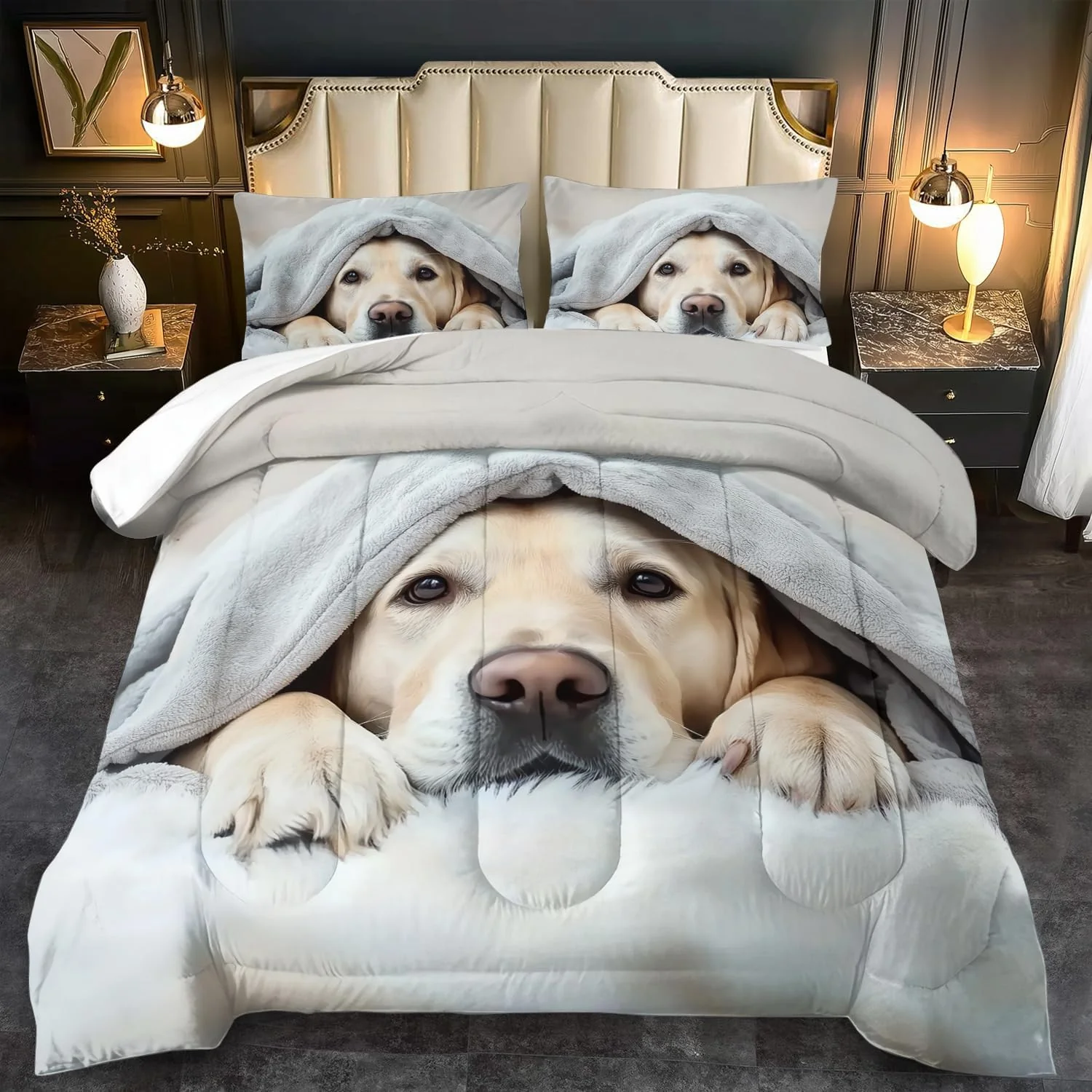Solid Grey Dog Comforter Set Full Size Boy Kawaii Pet Dog Animal Print Bedding Set for Girl Cute Pet Puppy Print Comforter Quilt for Boys Kawaii Animal Puppy Dog Pals Bedding Bedroom Bed Decor Responsible