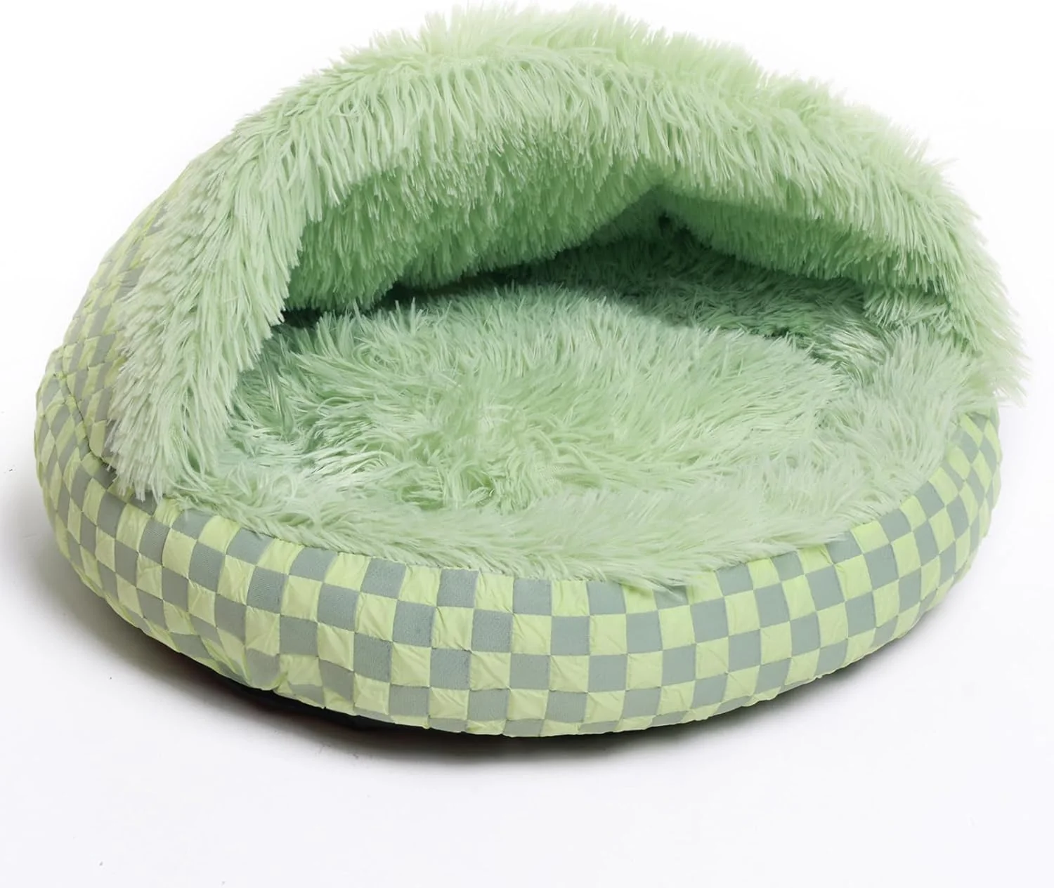 Exceptional Cat Bed Hooded Plush Nest with Self-Warming Cozy Cave Calming Anti-Anxiety Pet Bed for Indoor Cats Small Dogs Removable Washable Cover Waterproof Bottom – Green Relaxed