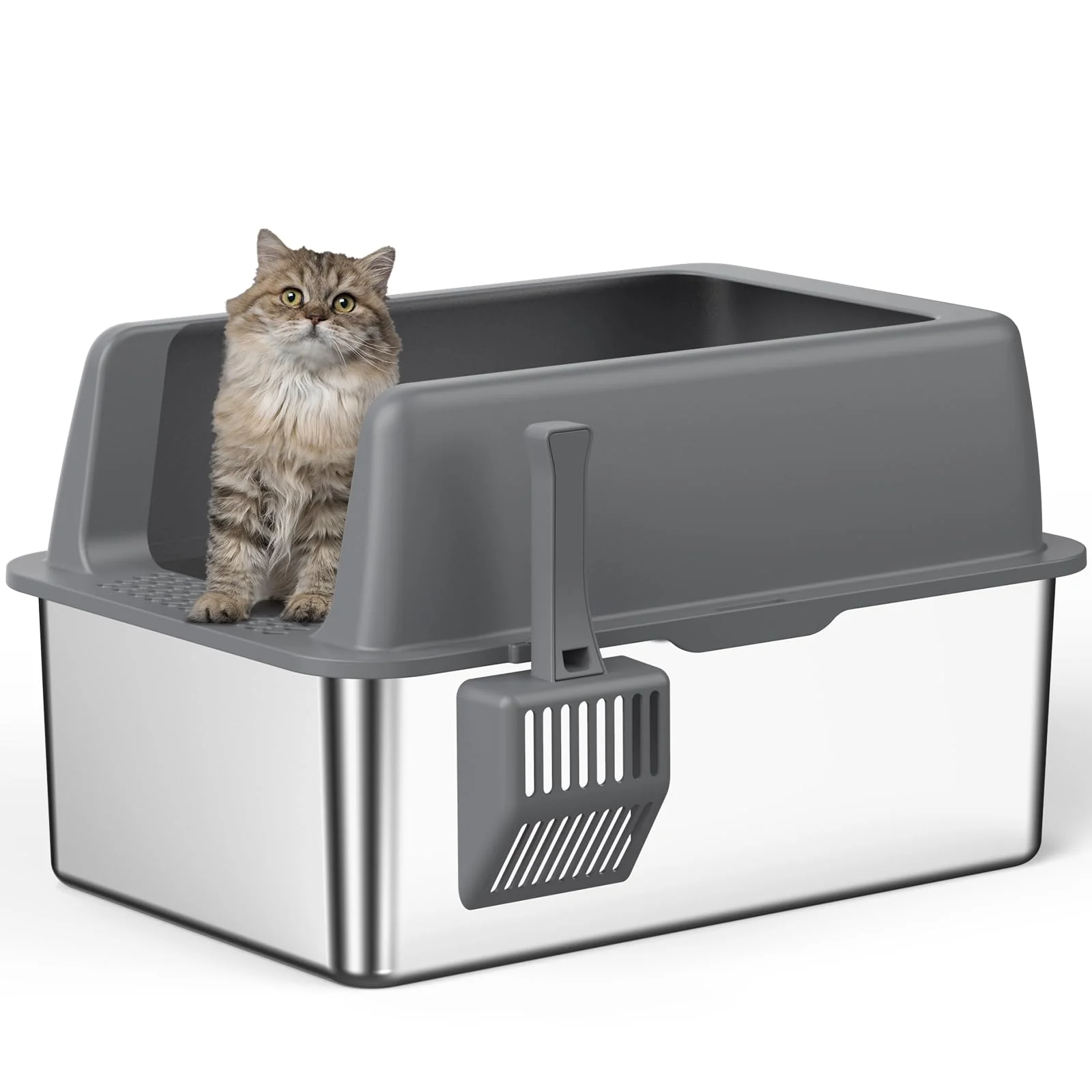 Proven Zarler Stainless Steel Litter Box with Lid — Extra Large 24 x 16 x 14 30L High Sided Practical