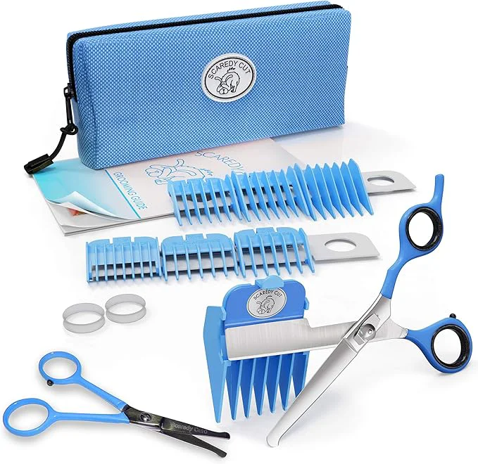 Organic Scaredy Cut NO Buzz Dog Clippers Tiny Trim Safety Scissor. A Silent Low Noise Pet Grooming Clipper Right Handed Blue Effective
