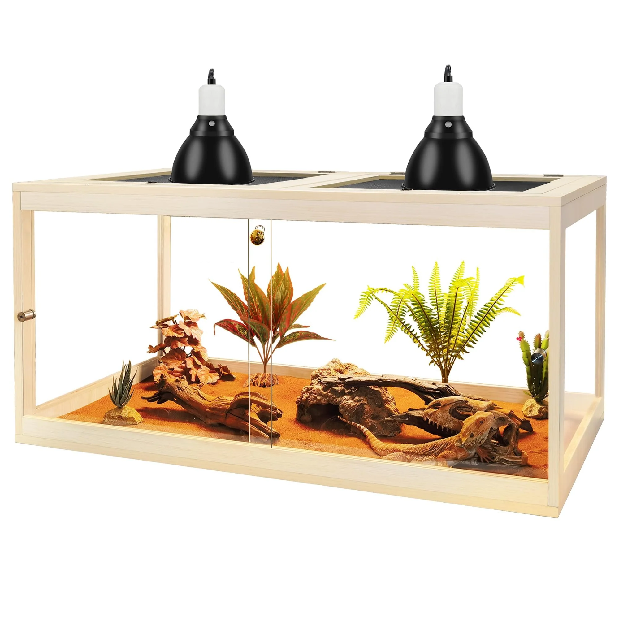 Exceptional PROLEE Retile Tank 60-Gallon Bearded Dragon Lizard Tank – Oak Wood Mesh Roof Green