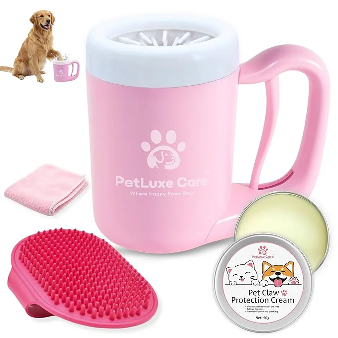 Exclusive Dog Paw Cleaner Kit – Includes Paw Washer Cup Towel Pet Bath Brush Moisturizing Balm – Dog Foot Washer for Muddy Paws i for Small Medium Dogs Pink Medium Quality