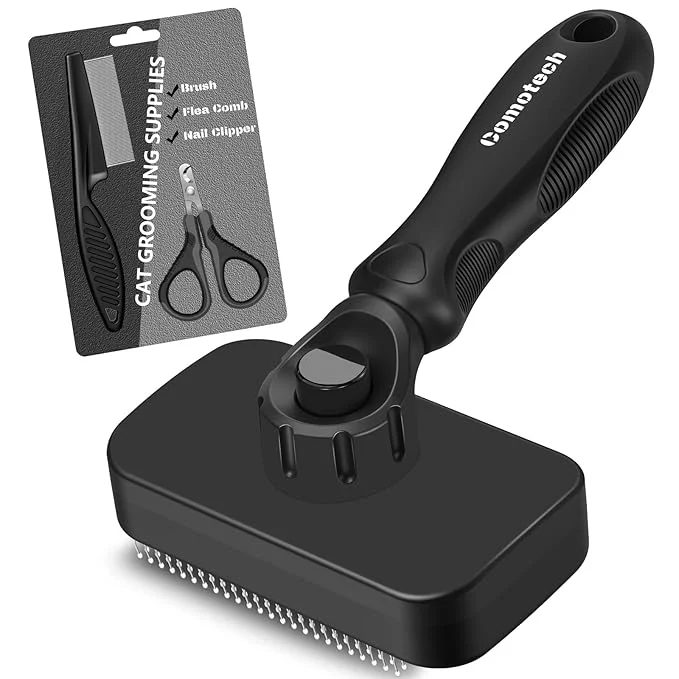 Artisan 3PCS Cat Grooming Supplies Cat Brush Nail Clipper Trimmer Flea Comb for Shedding Indoor Cats Essentials Stuff Accessories Black Grey High-Quality