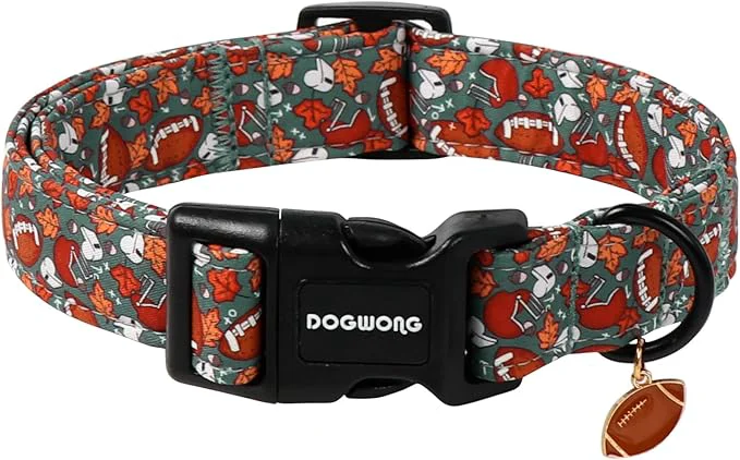 Premium Material DOGWONG Fall Dog Collar Rugby Maple Leaf Dog Collar Adjustable Soft Cute Sustainable