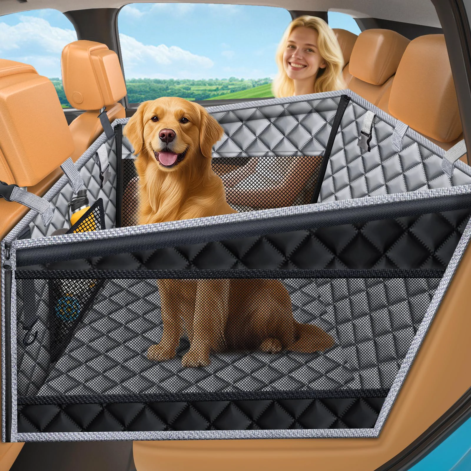 Original Design URPOWER Hard Bottom Dog Car Seat for Large Medium Dogs – 3-Sided Boards Waterproof Backseat Cover 200 lb Capacity Powerful