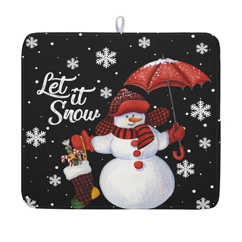 Functional Winter Snowman Dish Drying Mat User-Friendly