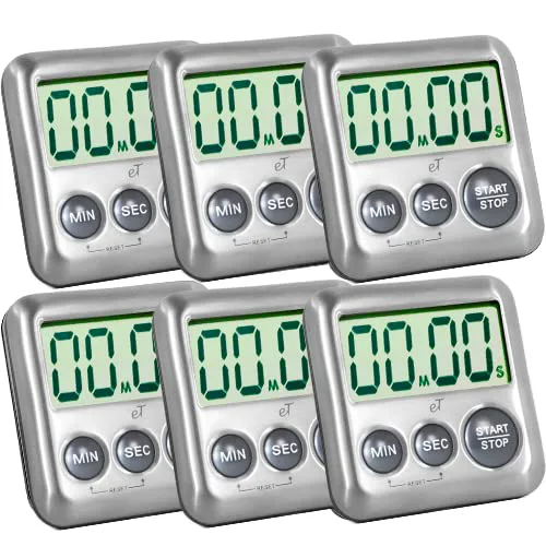Long-Lasting Elegant Digital Kitchen Timer Stainless Steel 6 Count Green