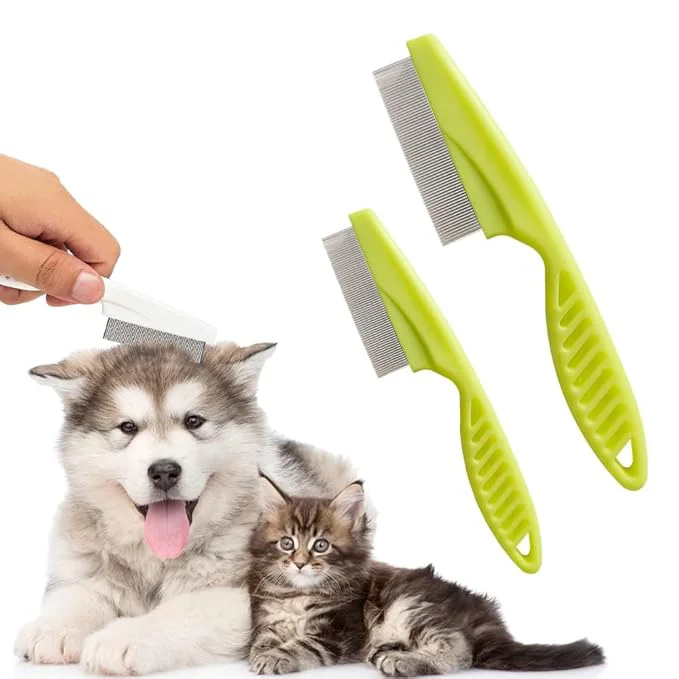 Flexible 2 Pack Multifunctional Pet Comb Upgrade Pet Grooming Brush Fine Tear Stain Removal Fine-Tooth Stainless Massage Comb Kit for Small Puppies and Dogs Green Modern