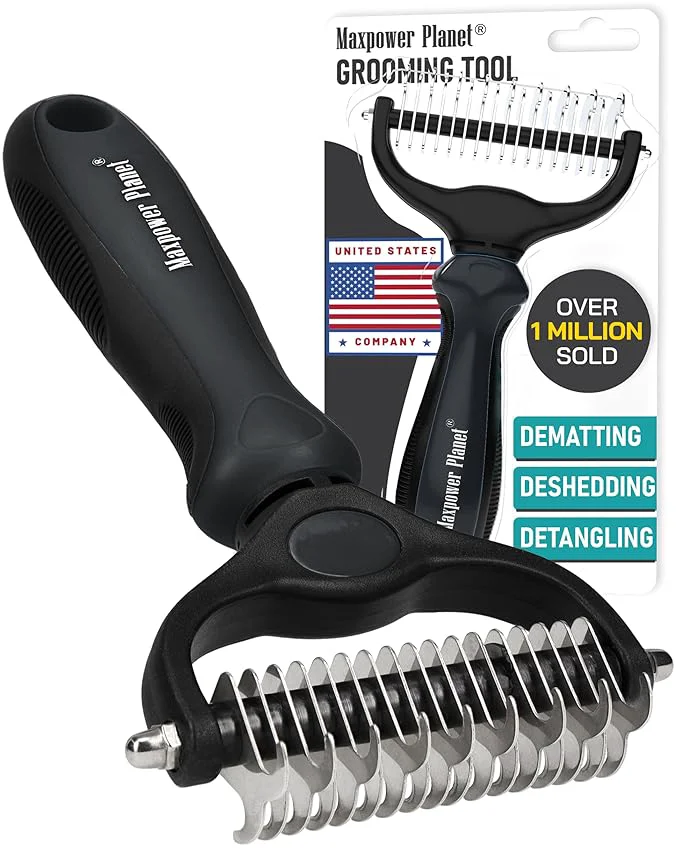 Smooth Maxpower Planet Hair Brush – Double Sided Shedding Dematting Undercoat Rake for Dogs and Cats Extra Wide Dog Grooming Brush Reduce Shedding by 95 Black Flexible