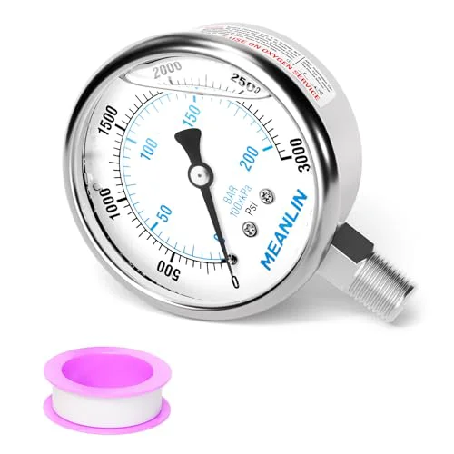 Fast 0 3000Psi Liquid Filled Pressure Gauge Stainless Steel with 316 Stainless Steel Joint 1 Comfortable