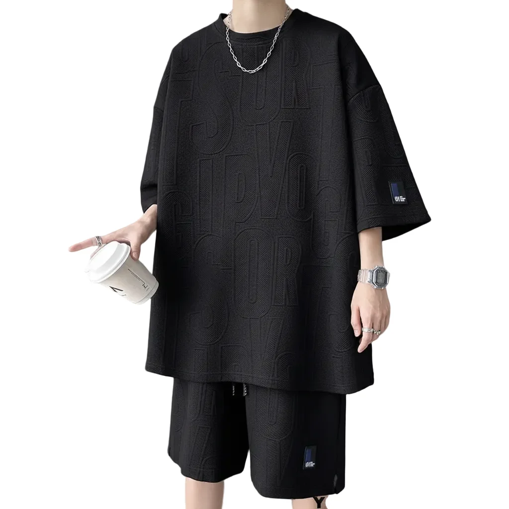 Carefully Designed Men’s Korean Summer Tracksuit Casual T-Shirt and Shorts Set Solid Color Loose Fit Next-Generation