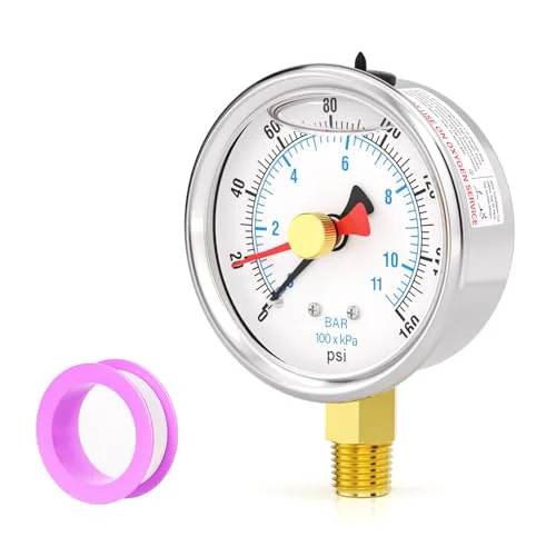 Original Design 0 160PSI Stainless Steel with Reset Pointer Liquid Filled Pressure Gauge Long-Lasting