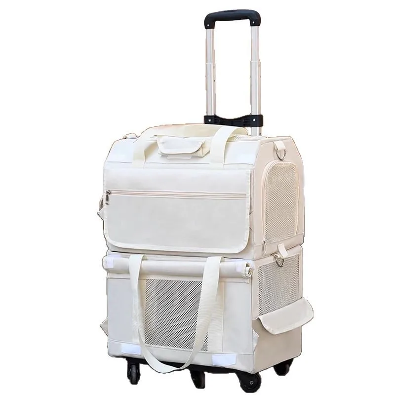 Proven Foldable Double-Layer Pet Carrier with Wheels Breathable Travel Trolley for Two Cats Original Design