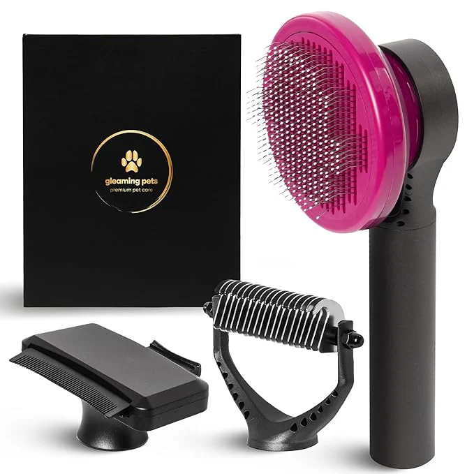 Minimalist Pet Grooming Comb for Dogs and Cats – Detangling Dematting and Massaging with Self-Cleaning Button – Pet Care New Puppy Gift New Kitten Gift Pet Grooming Luxury Pet Care Undercoat Rake Black