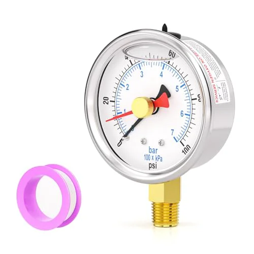 Fashionable 0 100PSI Stainless Steel with Reset Pointer Liquid Filled Pressure Gauge Artisan