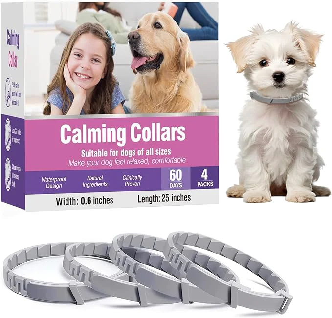 Excellent Calming Collar for Dogs 4 Packs Lasts 60 Days Dog Pheromone Anti Anxiety Calm Collars to Relieve Stress and Bad Behavior Like Separation Adjustable 25 Inches for All Small Medium and Large DogsAbout ThisOverview Professional