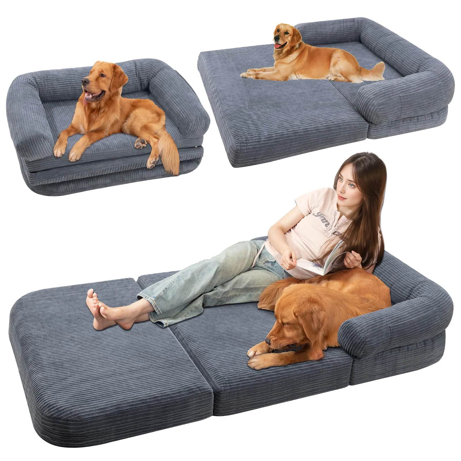 Verified Ondware Foldable Human Dog Bed 73x42x10 in – Waterproof Corduroy Egg Foam Mattress Fine Crafted