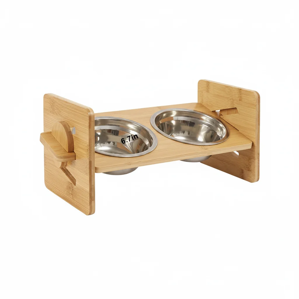 Expertly Made Adjustable d Dog Bowls with 2 Stainless Steel Bowls and Bamboo Stand Quality