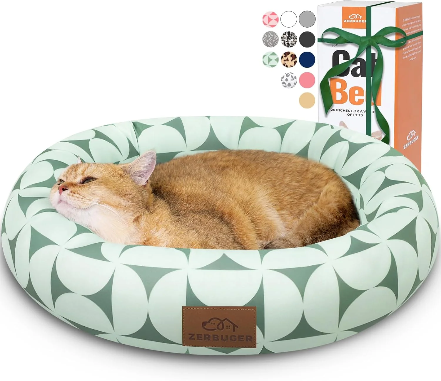 Quality Cat Bed 20In Dog Beds for Small Dogs Calming Cat Dog Beds for Indoor Pets Pet Beds Comfortable Donut Round Ultra Soft Green Pattern 20.0 L x 20.0 W x 6.5 Th Practical