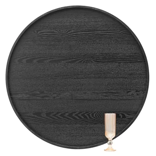 Crafted 28 inch Round Solid Wood Serving Tray Extra Large Tea Coffee Snack Food Meals Serving Plate Non Healthy