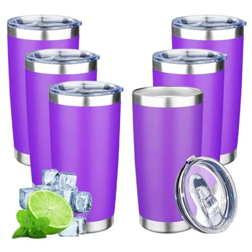 Natural 20oz Tumbler with Lid Double Wall Vacuum Insulated Travel Coffee Mug Stainless Steel Thermal Cup Powder Coated Sturdy Coffee Tumbler Bulk for Hot and Cold Beverage 6 Count Luxury