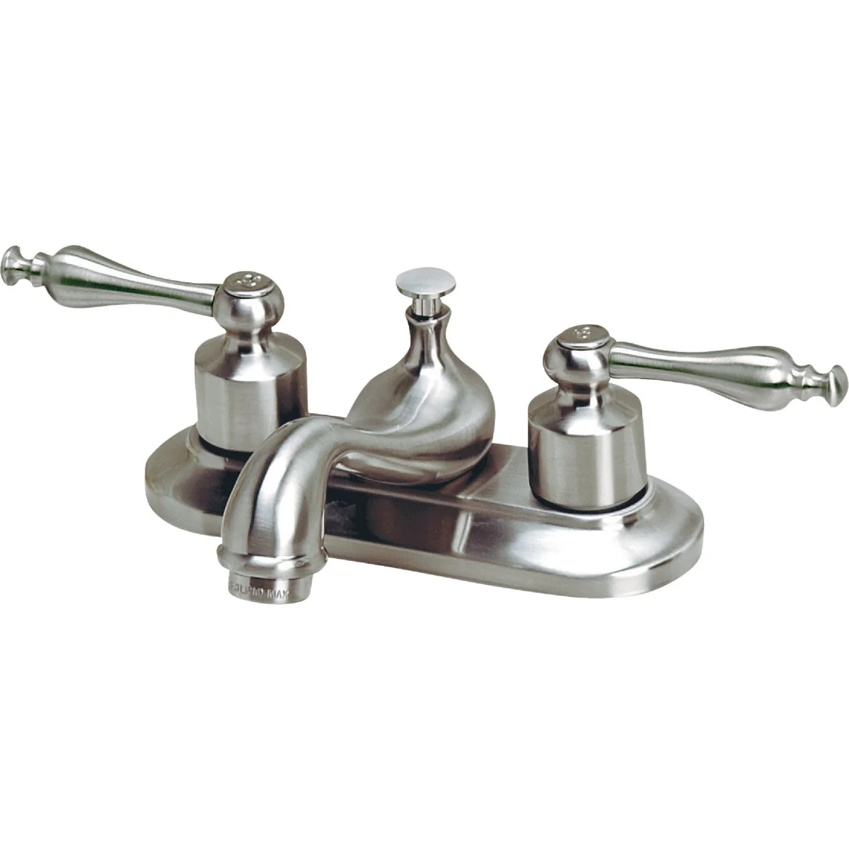 Fashionable Home Impressions Brushed Nickel 2-Handle Lever 4 In. Centerset Bathroom Faucet with Pop-Up Refined