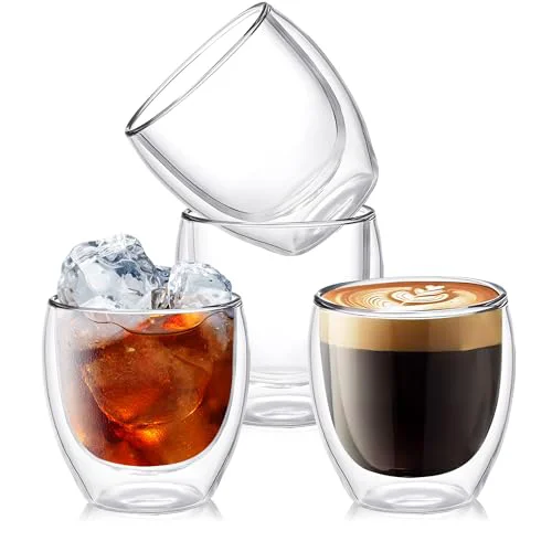 Refined Set of 4 Double Walled Glass Coffee Mugs 8 Ounces Insulated Layer Coffee Cups Borosilicate Glass Espresso Cup for Hot Beverage 4 Count Versatile