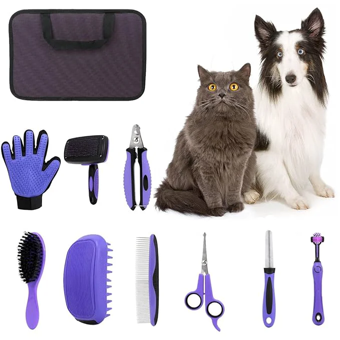 Proven Pet Grooming Kit 9-in-1For Dogs and Cats Deshedding Brush Nail Clippers Massage Glove for Daily Grooming Shed Control Bonding at Home – Essential Tools for Pet Owners Original
