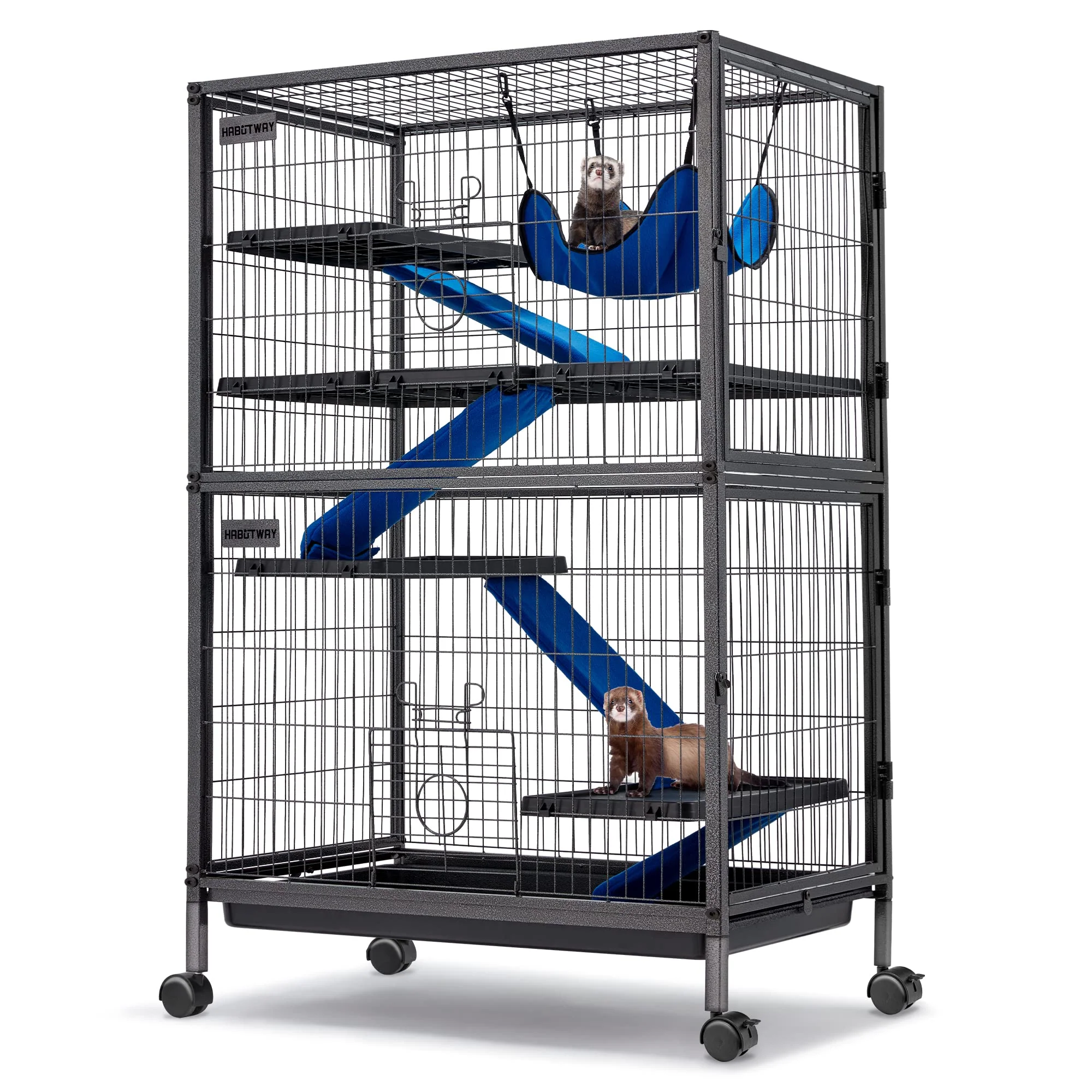 Innovative HABUTWAY 50”H Metal Small Animal Cage with Rolling Wheels – 5-Tier Habitat Pure