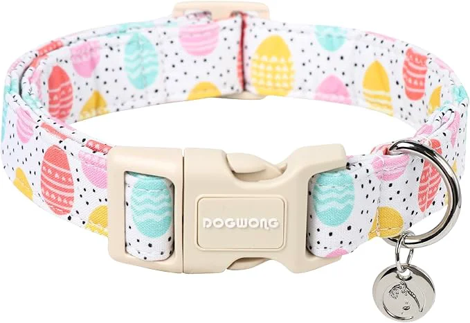 DOGWONG Easter Dog Collar Colorful Egg Dog Collar Soft Durable Adjustable Elegant