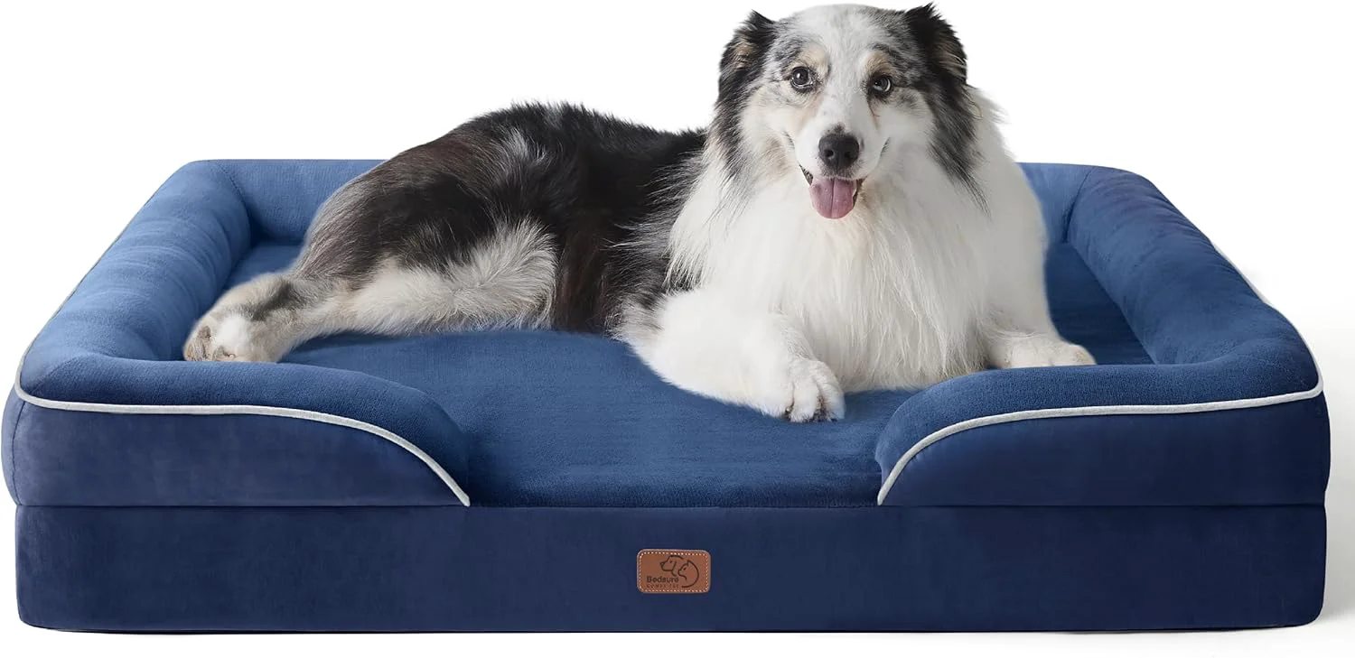 Durable Bedsure Orthopedic Dog Bed for Extra Large Dogs – XL Washable Dog Sofa Beds Large Supportive Foam Pet Couch Bed with Removable Washable Cover Waterproof Lining and Nonskid Bottom Navy Blue Official