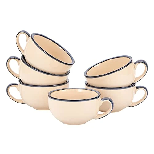 World-Class Set of 6 Cups Vintage Design 12 oz Professional Barista Ceramic Latte Art Cappuccino Cups Set 6 Count Superior