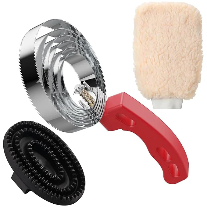 Specialty Curry Comb Kit 6 Ring Curry Comb Rubber Brush Horse Grooming Mitts Curry Comb Kit for Grooming Horses Dogs Goats Cattle Cow Donkey Supplies Convenient