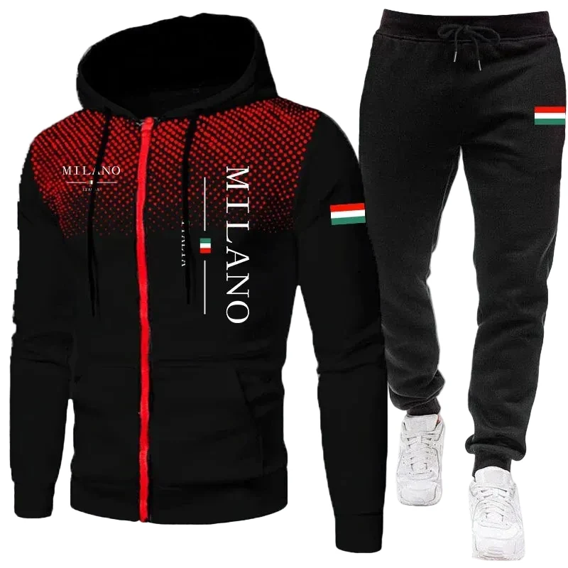 Consistent Men’s Casual Zip Hooded Sweatshirt and Drawstring Pants Set Secure