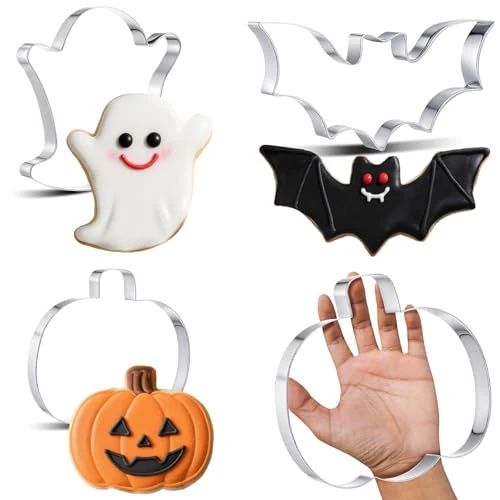 First-Class 3 Pcs Large Halloween Cookie Cutters Set 7.5 Inch Extra Large Pumpkin Bat Ghost Shapes Stainless Steel Metal Giant Cookie Cutters Molds for Halloween Day Baking Party Kitchen Accessories 3 Count Luxury
