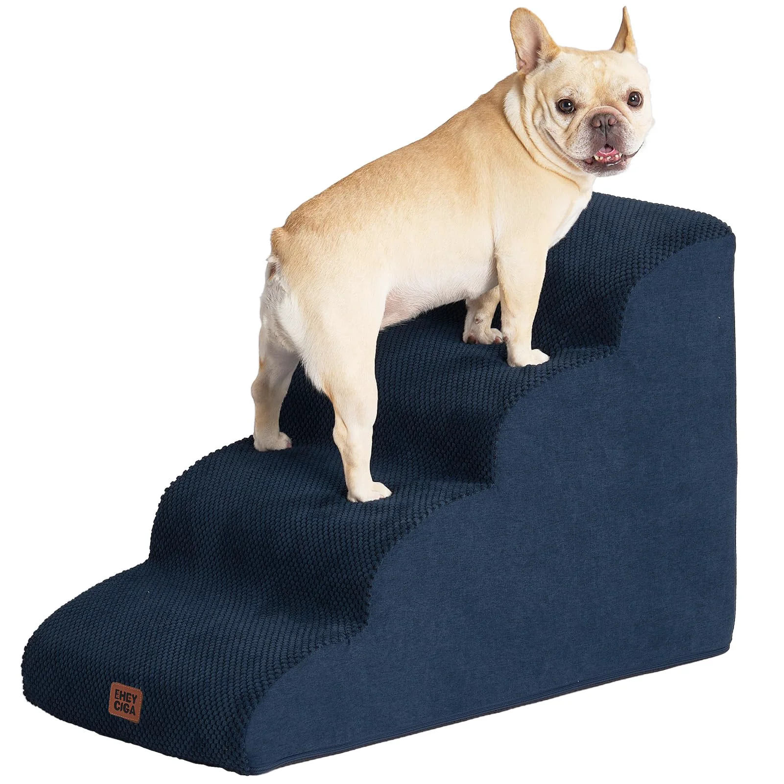 Specialty EHEYCIGA Curved Dog Stairs – 4-Step Navy Non-Slip Pet Steps for High Beds Pure