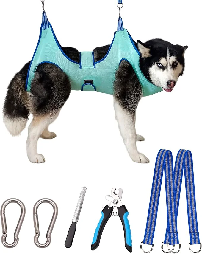 Fashionable Dog Grooming Hammock Harness Hanging Harness Holder for Nail Clipping Nail Trimming Hammock with Wide Strap Grooming Sling Hanger Restraint Bag for Claw Care XX-Large 65 LB Max Turquoise About ThisOverview Genuine