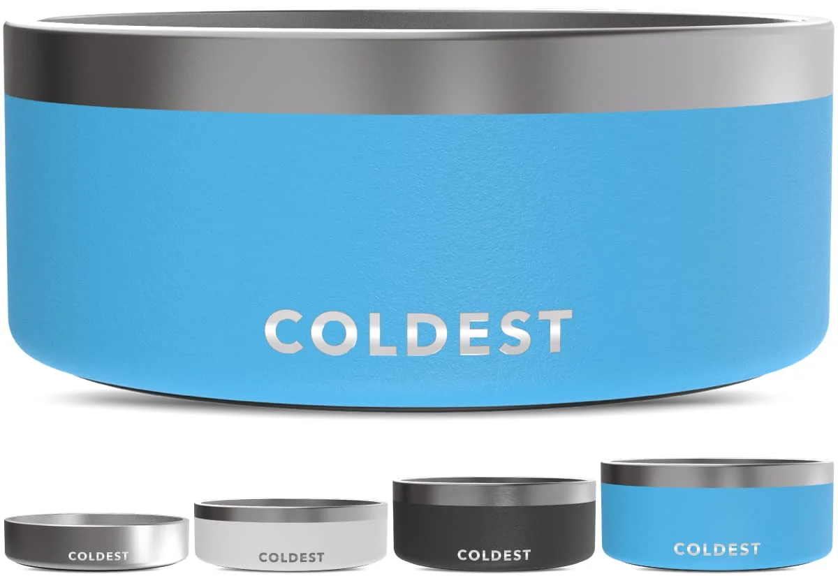 Fine Crafted Coldest Dog Bowl by The Coldest Water – 100 oz Insulated Stainless Steel Anti-Rust Non-Slip Reusable