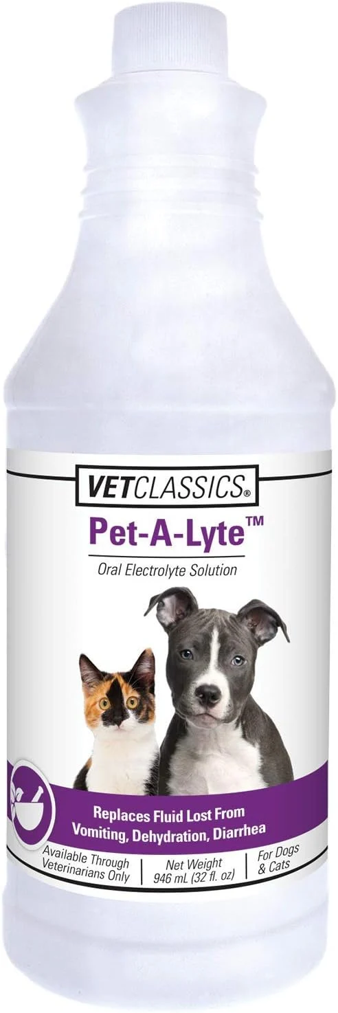 High-Grade Vet Classics Pet-A-Lyte Oral Electrolyte Solution for Dogs and Cats – Helps Replace Fluids Lost from Pet Dehydration Diarrhea Vomiting – Replaces Dog Electrolytes – 32 Oz.About ThisOverview Enhanced