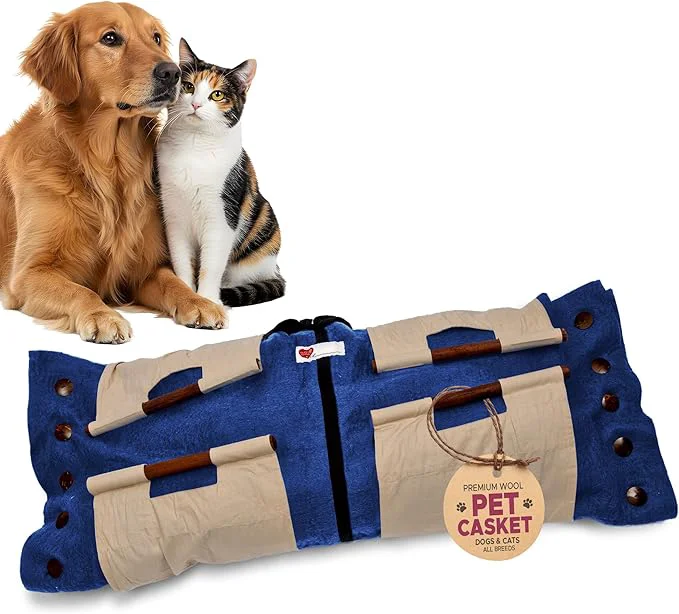 Effective Cocoon® – Eco-Friendly Pet Burial Cremation Ceremony Kit Premium Wool – Casket for Dogs and Cats Choose Size Color Large Indigo