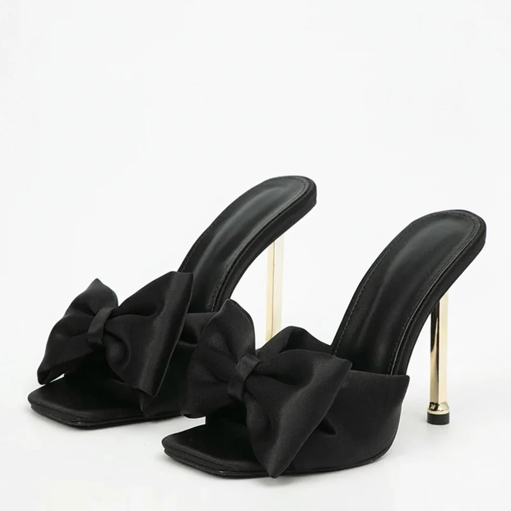 Effective Women’s Trendy Butterfly Knot Silk High Heel Slide Slippers Quality